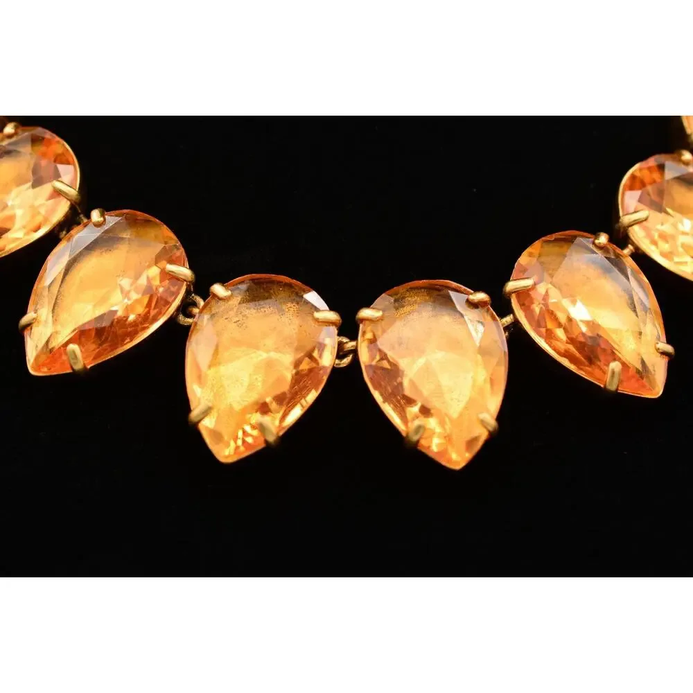 J.Crew Vintage Orange Crystal Teardrop Gold Statement Necklace Chunky Heavy BinY